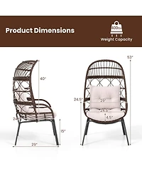 Gymax Pe Wicker Egg Chair Patio Cocoon Lounger w/ Comfortable Cushions & Metal Frame