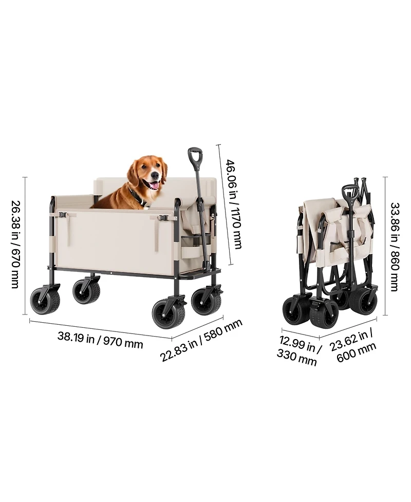 Rainsken Foldable Wagon Cart, Converts to Bench, 550lb Load & 220L Heavy Duty Beach Wagon with Wheels for Groceries, Camping and Shopping