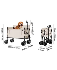 Rainsken Foldable Wagon Cart, Converts to Bench, 550lb Load & 220L Heavy Duty Beach Wagon with Wheels for Groceries, Camping and Shopping