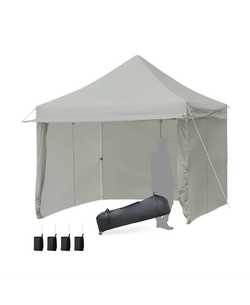 Mecale 10x10 ft Pop-Up Gazebo with 4 Adjustable Heights & Folding Awning