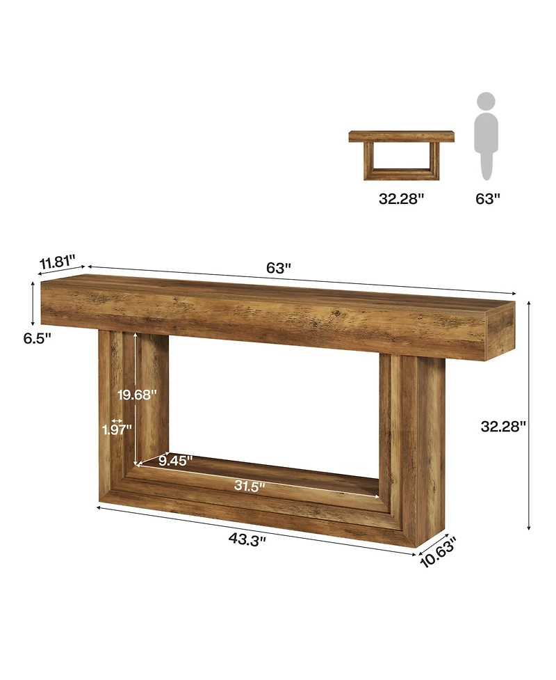 Tribesigns 63" Narrow Console Table, 2-Tier Long Entryway Table, Farnhouse Console Behind Couch, Brown