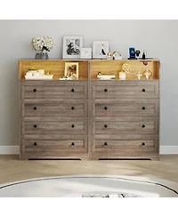 gaomon 4-Drawer Dresser with Charging Station & Led Light, Skinny Vertical Chest with Open Shelf, Bedroom Dresser for Closet