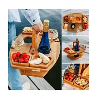 gaomon Portable Wooden Picnic Table for Outdoor Use – Removable Wine Glass Holder – Snack Serving Tray – Carrying Handle for Easy Transport Wood