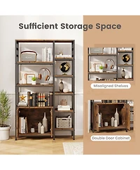 Sugift Double Wide 8-Tier Bookshelf with 2-Door Cabinet for Living Room Home Office-Rustic