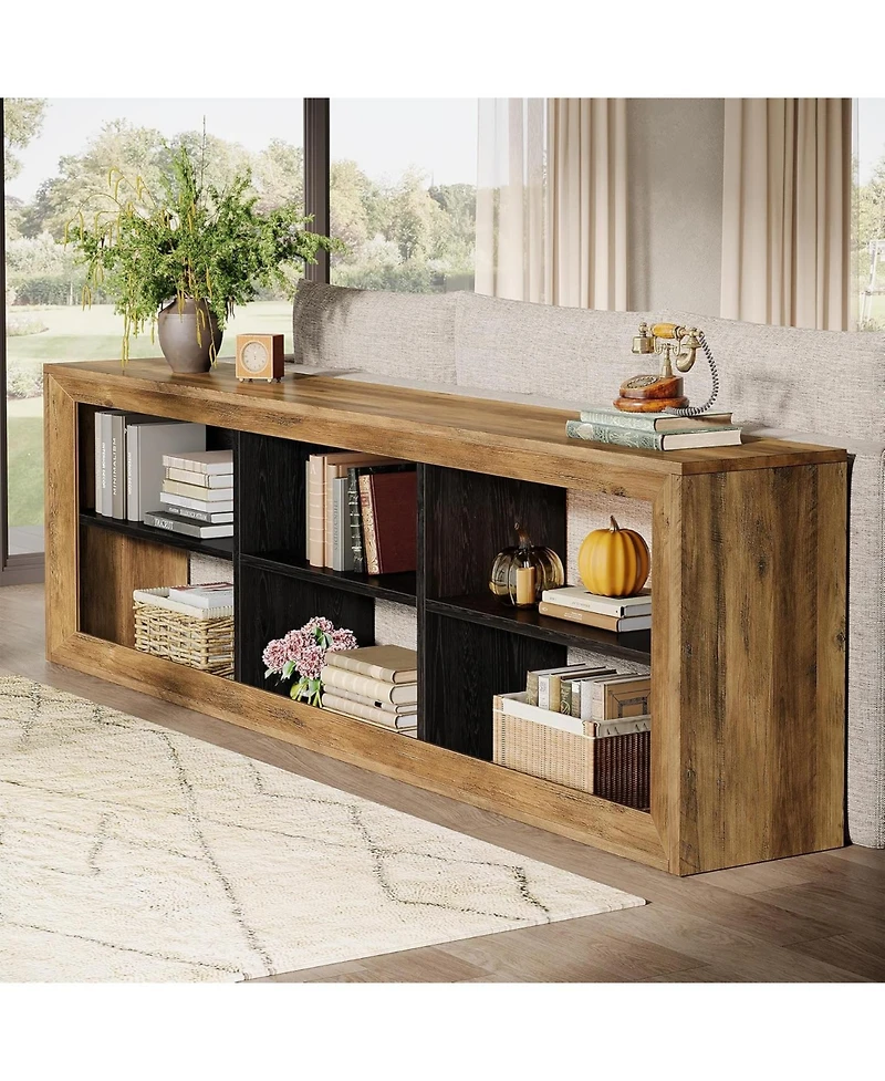 Tribesigns 63" Tv Stand for Up to 70 Inch Tvs, Farmhouse Entertainment Center with 6 Open Storage Cubes, Wooden Media Console TV