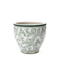 LuxenHome Paisley Ceramic Planter, 11.42" Round, Indoor & Outdoor Flower Pot
