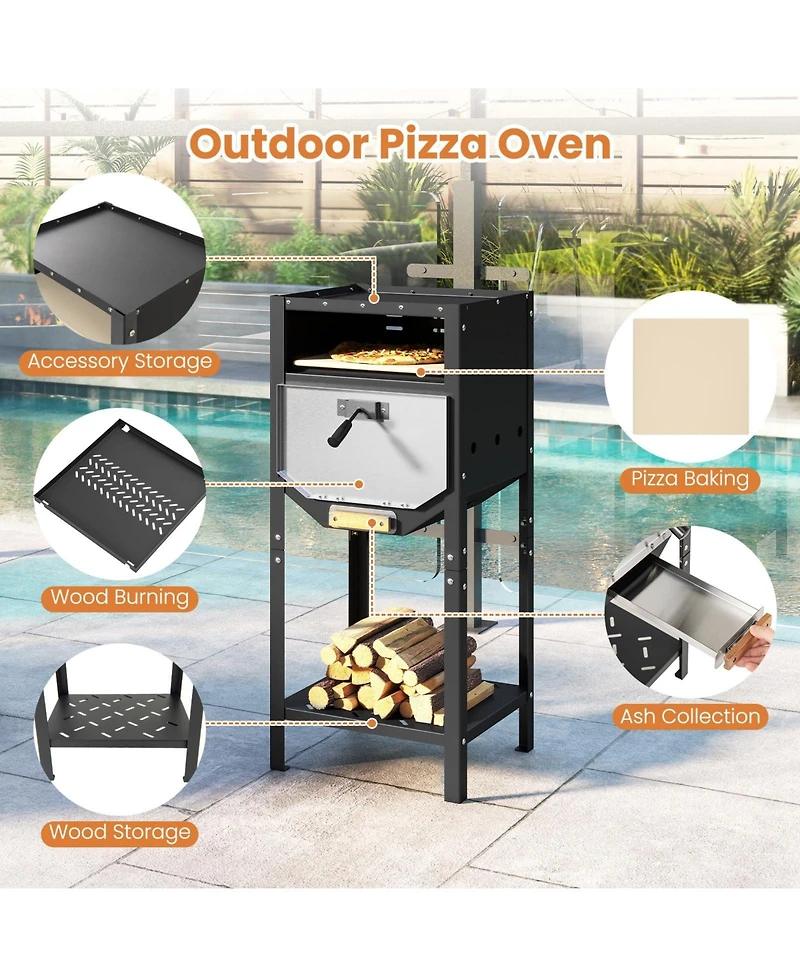 Ecooso 12" Outdoor Pizza Oven with Ash Tray & Wood Storage Compartment