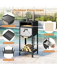 Ecooso 12" Outdoor Pizza Oven with Ash Tray & Wood Storage Compartment