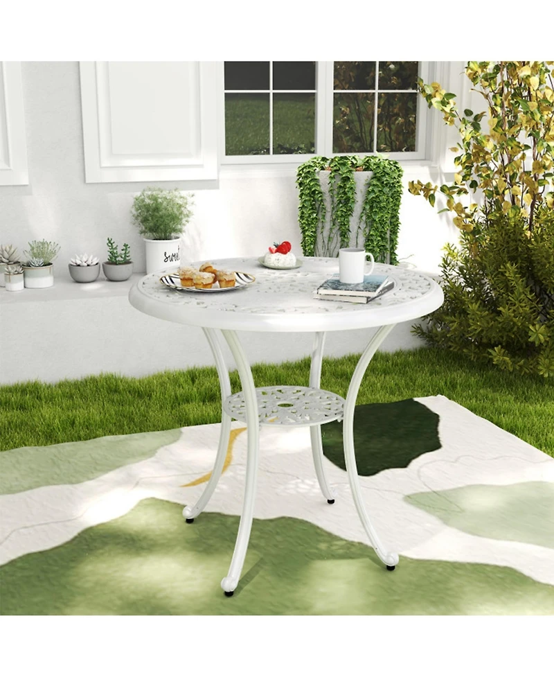 Clihome 31.5" Round Cast Aluminum Patio Table for 4 with 2" Umbrella Hole