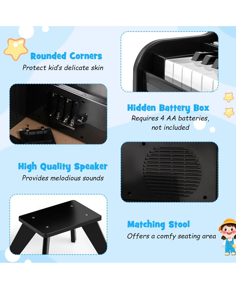 Mecale 25-Key Kids Piano Keyboard with Stool, Mini Digital Wooden Toy, Adjustable Speed & Volume