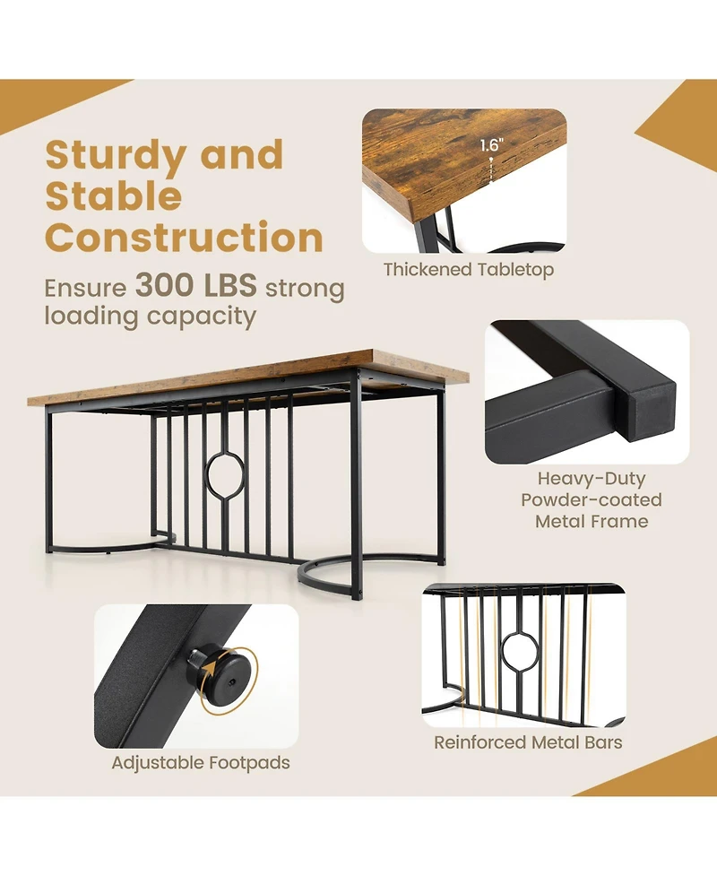 Sugift 71 Inch Large Dining Table for 6-8 People Rectangular Wood Kitchen Table-Rustic