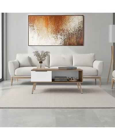 Fm Furniture Scandinavian Style Coffee Table with Storage Drawer and Open Shelf