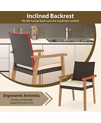 Gymax Patio Dining Chair Pcs w/Cushion Wood Armrests Metal Frame for Garden