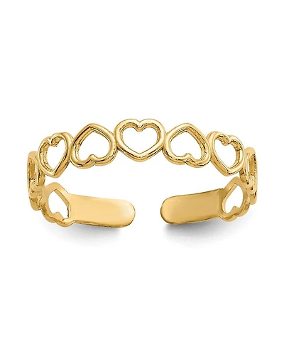 Curata Jewelry Solid 10k Gold Alternating Open Hearts Adjustable Toe Ring