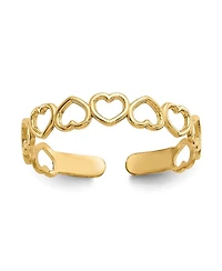 Curata Jewelry Solid 10k Gold Alternating Open Hearts Adjustable Toe Ring