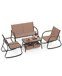 Costway 4 Pcs Patio Furniture Set with 2 Rocking Bistro Chairs 2-Tier Coffee Table