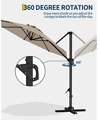 gaomon 10 ft Cantilever Patio Umbrella with Base, 360 Rotation, Offset Market Sun Shade, Outdoor Deck & Garden, Brown