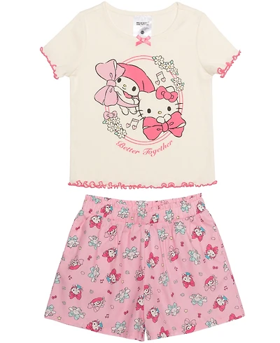 Hybrid Girls' 2T-6X Crewneck Top and Elastic Shorts, 2-Piece Set