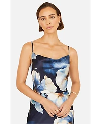 Yumi Women's Cowl Neck Satin Floral Dress