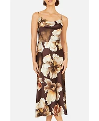 Yumi Women's Cowl Neck Satin Floral Dress