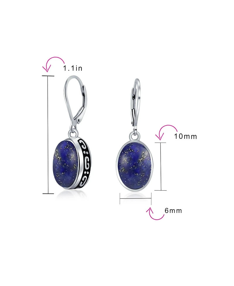 Bling Jewelry 3.2CT Oval Natural Stone Drop Earrings Scroll Bezel Set Edge .925 Sterling Silver Lever-back
