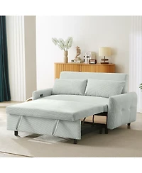 Clihome 52.8" Loveseat Sofa Pull-out Sofa Bed Tufted Sleeper Sofa with an Adjustable Backrest, Three Usb Ports and Two Lumbar Pillows for Living