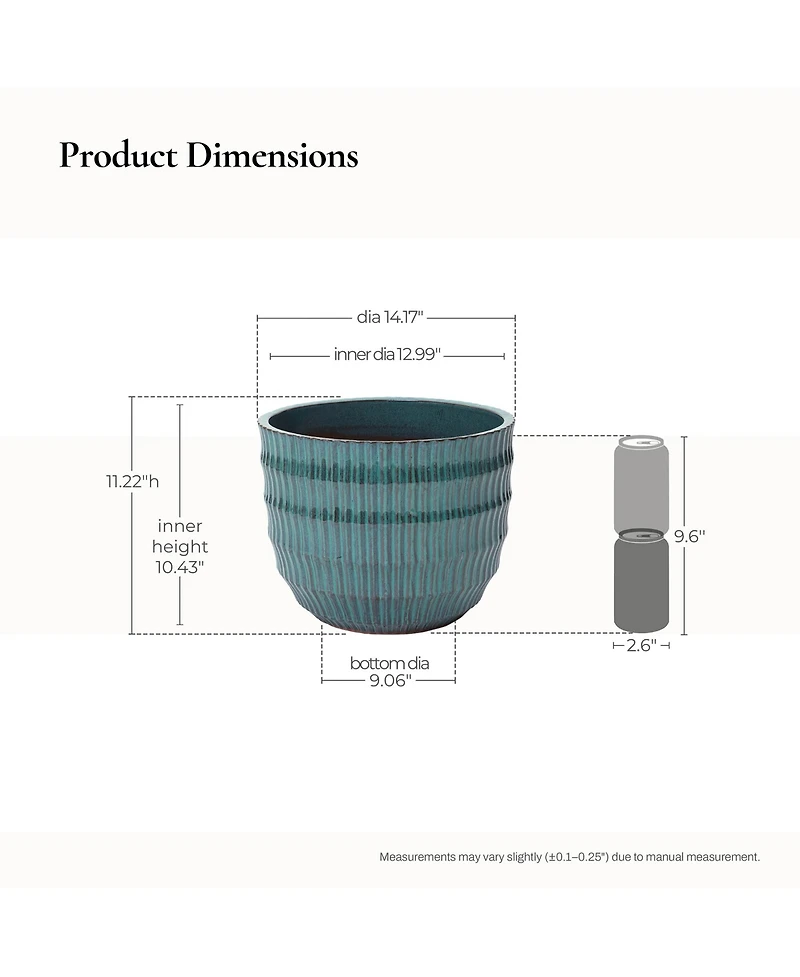 LuxenHome Boho Coastal Ceramic Planter, 11.2" Tall Pot with Ribbed Texture & Weathered Finish