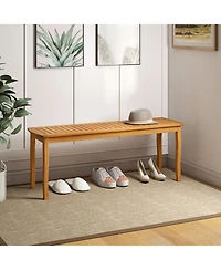 Gymax Long Patio Dining Bench w/ Slatted Seat Backless Wooden Picnic Bench