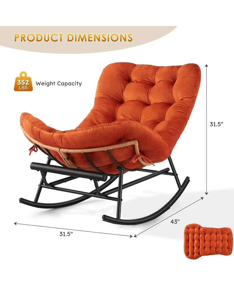 gaomon Rocking Papasan Chair with Detachable Flannel Cushion & Extendable Footrest, Cozy Seating for Porch, Lawn & Living Room
