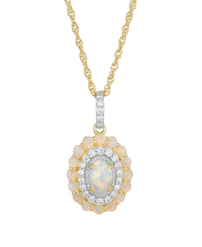 Macy's Created Opal (7/12 ct. t.w.) & Created White Sapphire (1/4 ct. t.w.) Pendant Necklace in 14k Yellow Gold-Plated Sterling Silver