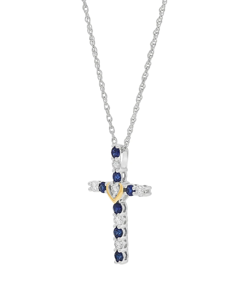 Macy's Created Sapphire (3/8 ct. t.w.) & Created White Sapphire (1/3 ct. t.w.) Cross Pendant Necklace in 14k Yellow Gold-Plated Sterling Silver