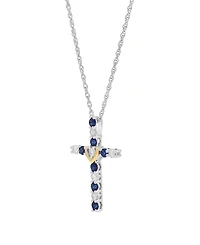 Macy's Created Sapphire (3/8 ct. t.w.) & Created White Sapphire (1/3 ct. t.w.) Cross Pendant Necklace in 14k Yellow Gold-Plated Sterling Silver