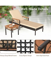 Gymax 2 Pcs Patio Rattan Chaise Lounge w/ Side Table Outdoor Reclining Chair Set