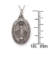 Curata Jewelry 925 Sterling Silver Solid Reversible Oxidized 18 Inch Antiqued Miraculous Medal Necklace 28x15mm Pendant Necklace