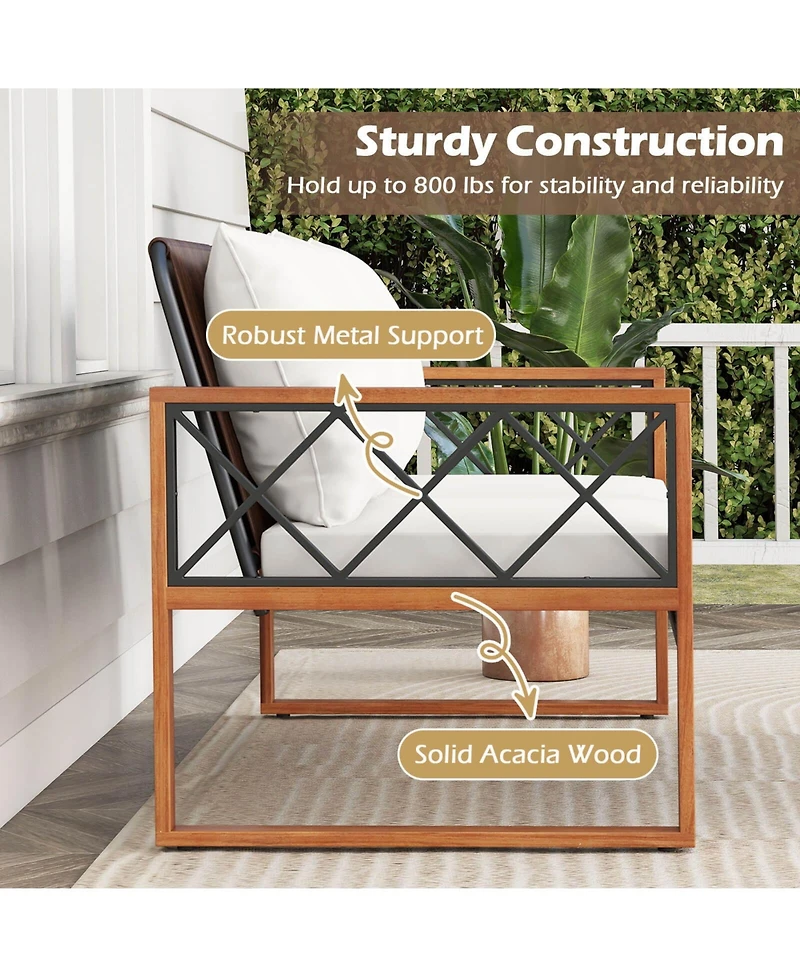 Costway 2 Pieces Patio Pe Wicker Furniture Set Outdoor Acacia Wood Loveseat for Porch