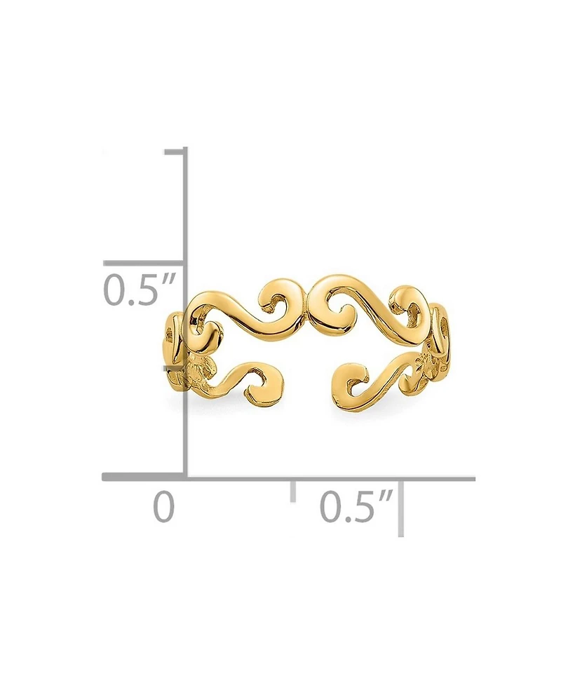 Curata Jewelry Solid 10k Yellow Gold Art Deco Swirl Adjustable toe ring 4mm Wide toe ring