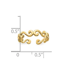 Curata Jewelry Solid 10k Yellow Gold Art Deco Swirl Adjustable toe ring 4mm Wide toe ring