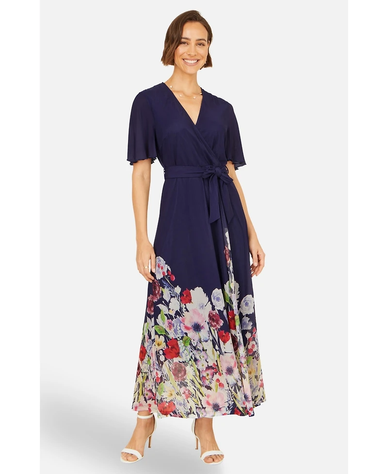 Yumi Women's Mesh Wrap Midi Dress