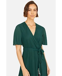 Yumi Women's Mesh Wrap Midi Dress