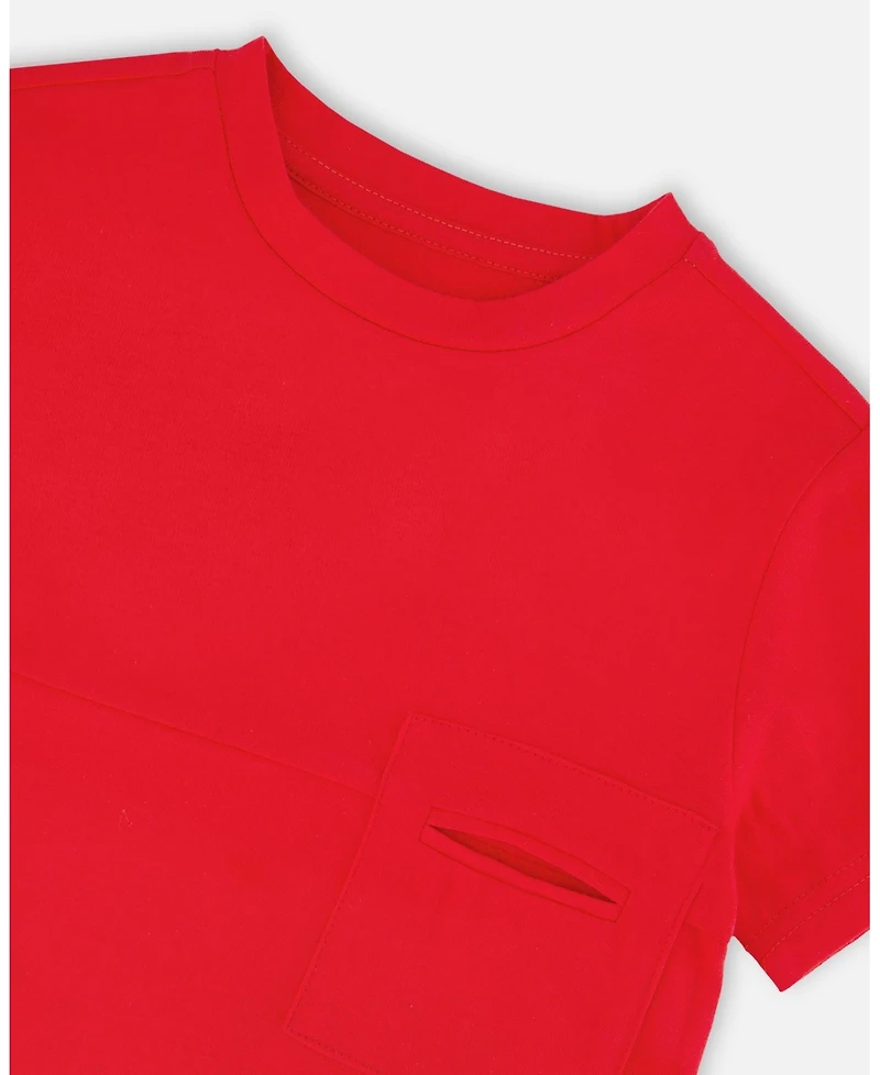 Deux par Toddler Boys Cotton Colorblock Jersey T-Shirt with Chest Pocket Rouge - Toddler|Child