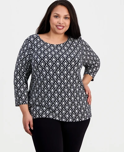 Jm Collection Plus Geo-Print Jacquard Knit Top, Macy's Exclusive