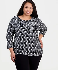 Jm Collection Plus Geo-Print Jacquard Knit Top, Macy's Exclusive