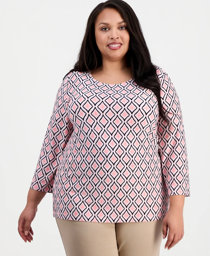 Jm Collection Plus Geo-Print Jacquard Knit Top, Macy's Exclusive