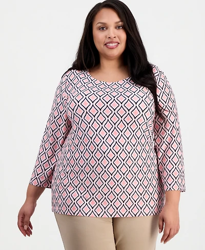 Jm Collection Plus Geo-Print Jacquard Knit Top, Macy's Exclusive