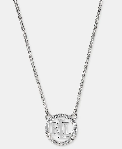 Lauren Ralph Lauren Cubic Zirconia Logo Pendant Necklace in Sterling Silver