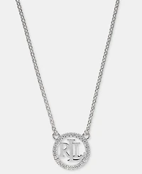 Lauren Ralph Lauren Cubic Zirconia Logo Pendant Necklace in Sterling Silver