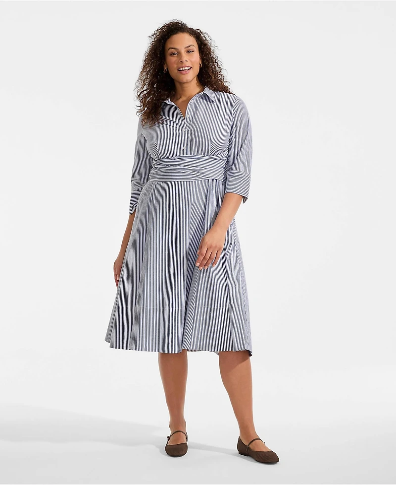 Lands' End Women's Poplin Midi Wrap Front Dress