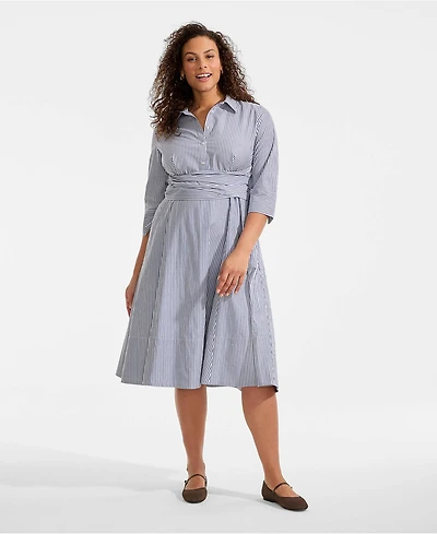 Lands' End Women's Poplin Midi Wrap Front Dress