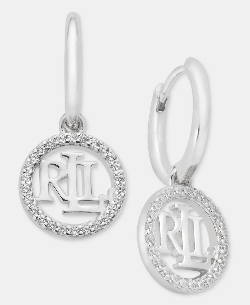 Lauren Ralph Lauren Crystal Logo Drop Earrings in Sterling Silver