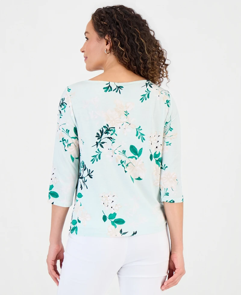 Jm Collection Petite Printed Asymmetric Twist-Front Top, Macy's Exclusive